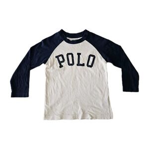 Kid's Ralph Lauren Polo Spellout Long Sleeve Baseball Tee Raglan Navy & White 4T